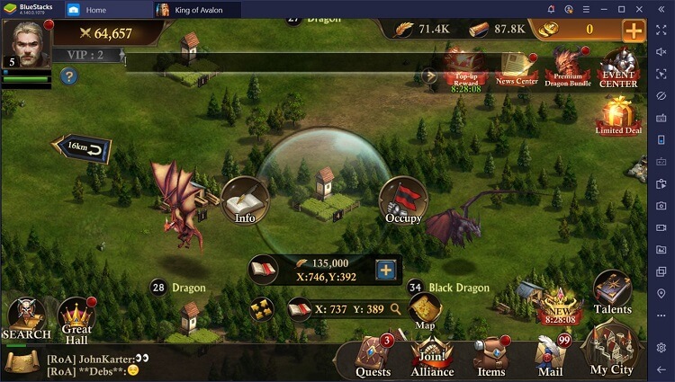 Rey de Avalon con macros BlueStacks